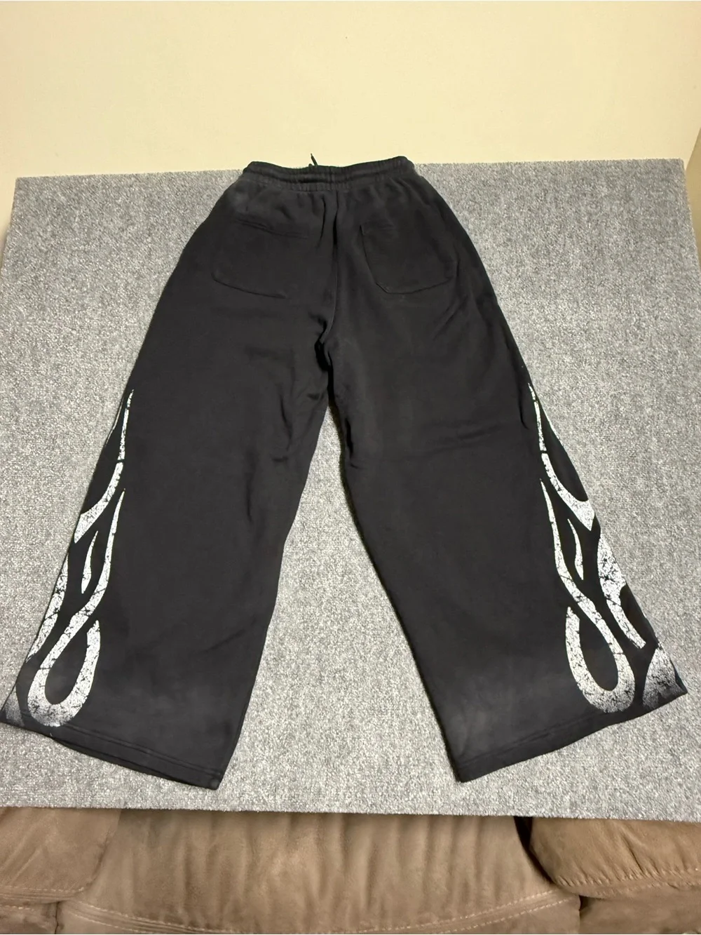 Men's Black Wide-Leg Sweatpants with Silver Tribal Side Graphics